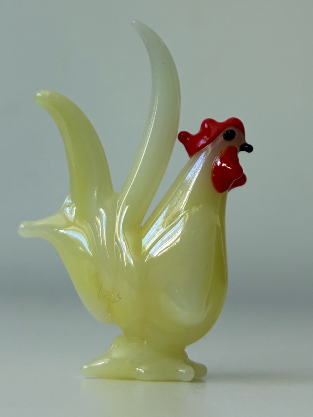 Miniature Vintage blown Yellow Glass Rooster Figurine with Red Comb mini animal